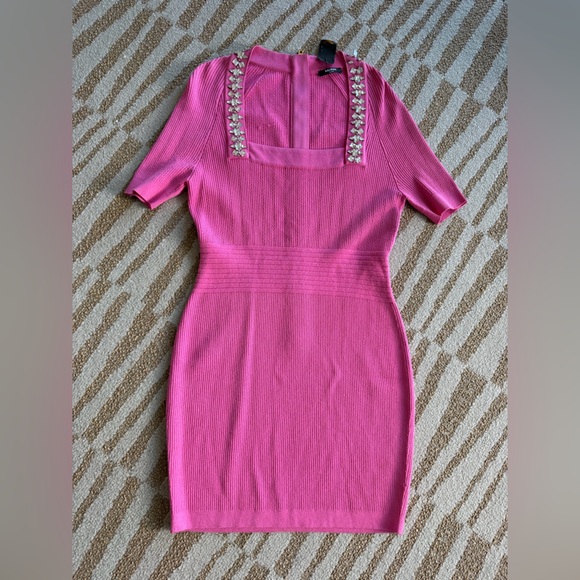 Balmain crystal-embellished ribbed stretch-knit mini dress in pink❤️🔥size 46 - Picture 13 of 16